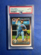 2024 Topps Series 2 Kevin Hart Variation Short Print #463 Aaron Nola #/53 PSA 8
