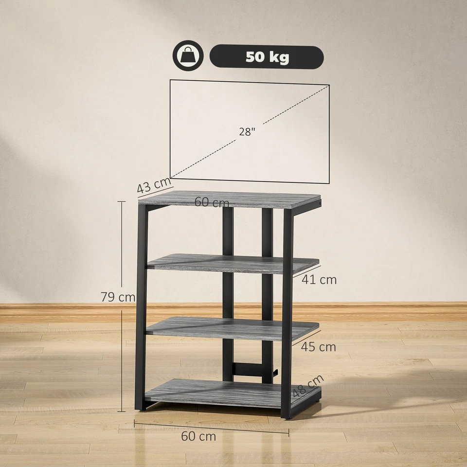 HOMCOM HiFi Rack Stand Steel Frame with 4-Tier Record Player Stand Dark Grey - Image 3 of 4