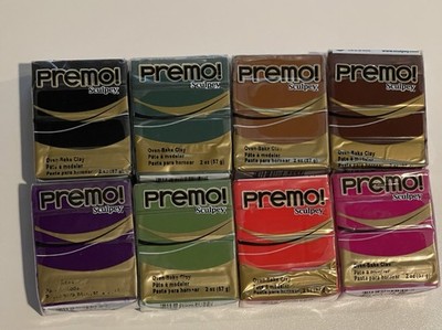 Sculpey Premo! Polymer Oven-bake Clay 8 Different Colors 2 Oz Packages NOS