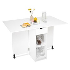Drop Leaf Folding Table with Drawer and Shelves Rectangular 47.2x28.3 White