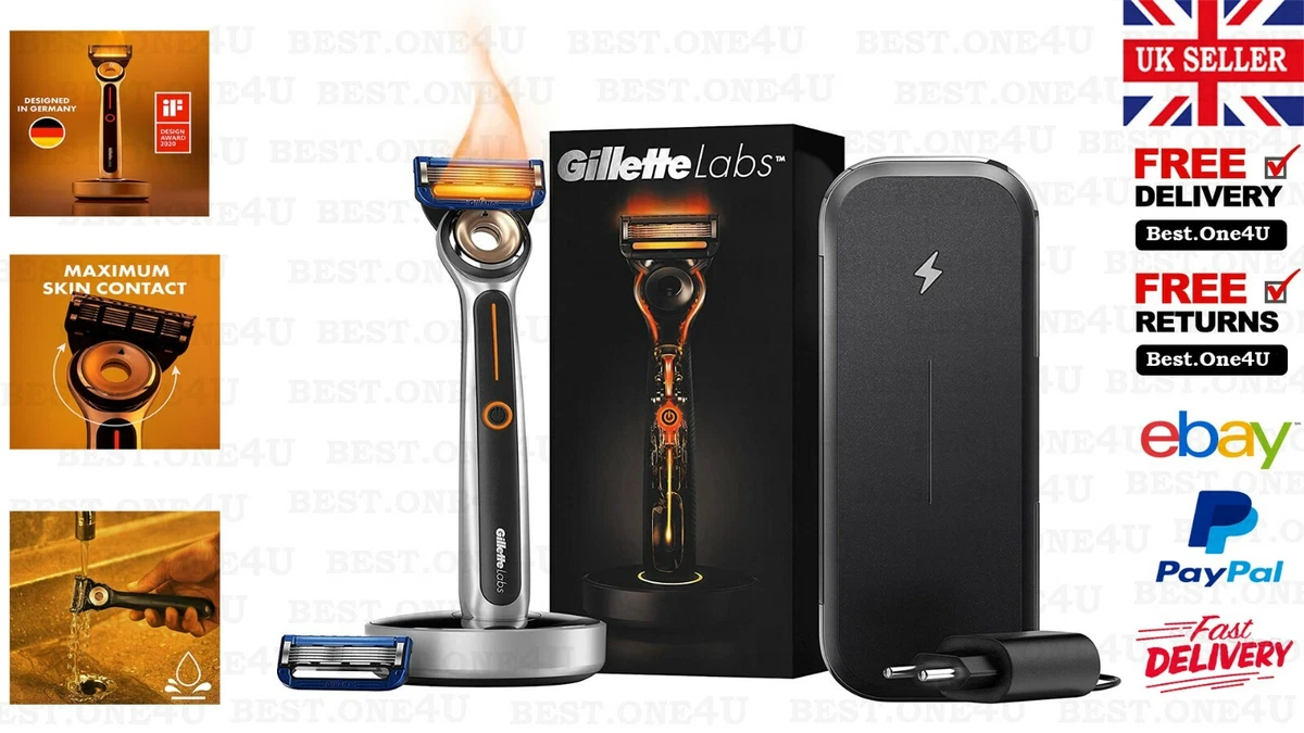 GILLETTE LABS HEATED RAZOR FOR MEN TRAVEL KIT OR 10 Refill Blades