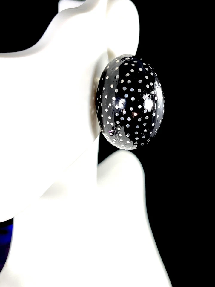 PATRICIA VON MUSULIN EBONY WOOD 925 STERLING SILVER NAILHEAD MOD CLIP EARRINGS - Image 4 of 4