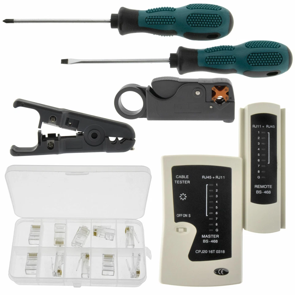 Cat7 Werkzeug Set Crimpzange Netzwerkstecker 10 Stecker RJ45 UTP Netzwerktester - Bild 3 von 4