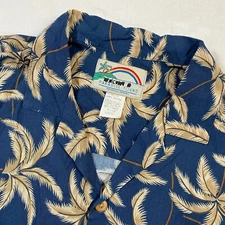 Y2K Paradise Found Hawaiian Shirt Palm Tree Print Vacation Button Up Mens L