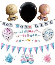 119 Pieces Gender Reveal Party Supplies w/Plates, Balloons, Cups, Props, Banner
