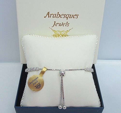 ARABESQUES JEWELS LEAF/LEAVES STERLING SILVER 925 TENNIS SLIDER BRACELET/BANGLE - Picture 3 of 4