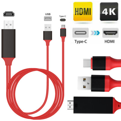 Cable adaptador USB-C tipo C teléfono a 1080p HDMI HDTV AV TV