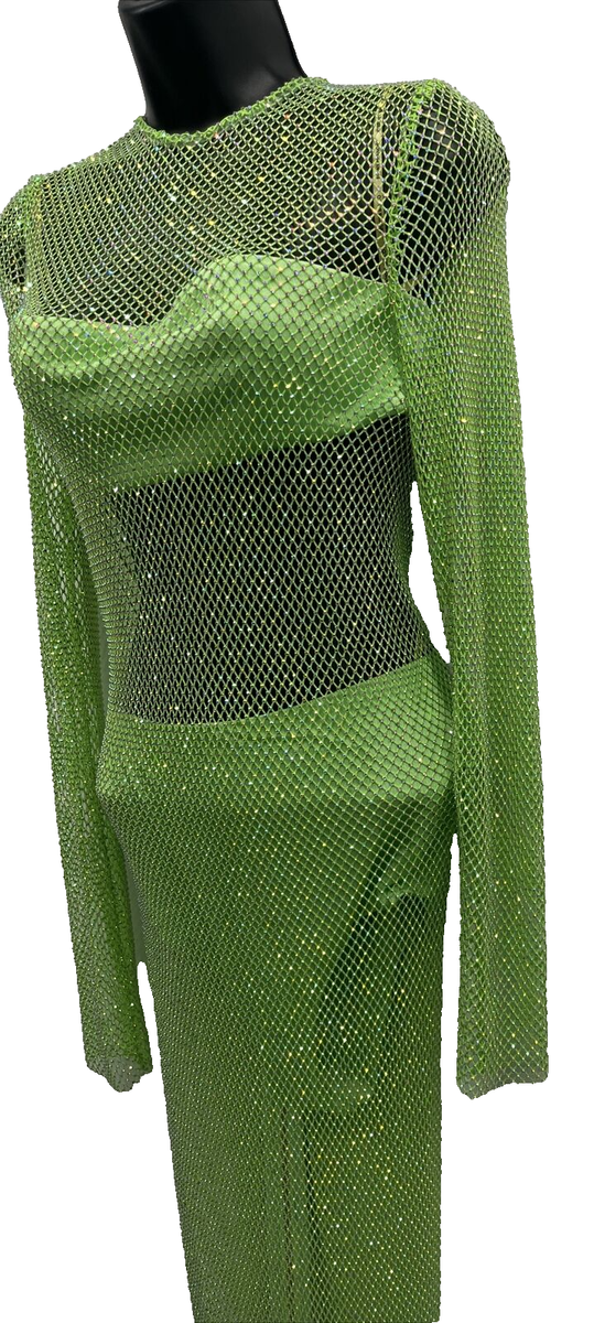 BRONX AND BANCO Women's Neon Green Embellished Bling Maxi Dress
