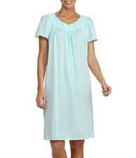 NEW Miss Elaine Tricot Floral Embroidered Nightgown Pajamas Seafoam Green S