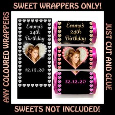 Personalised Diamond Heart Photo BIRTHDAY Mini Love Heart Sweet WRAPPERS ONLY