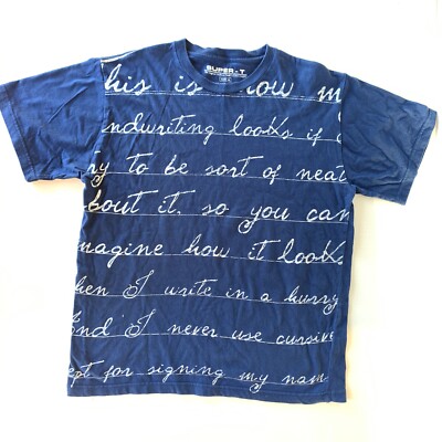 Super-T Blue T-shirt Calligraphy Handwriting Mens Women s Unisex XL