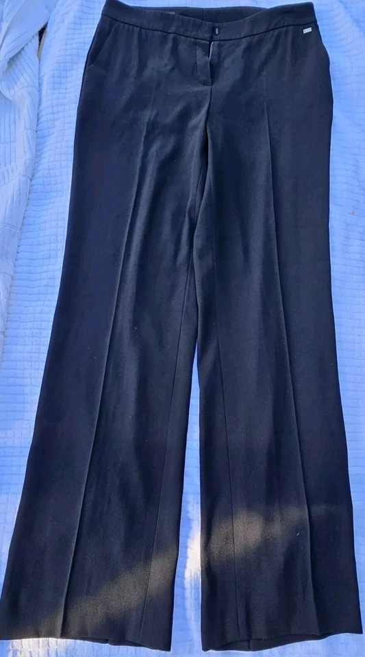 Pantalones ESCADA Mujer 38 Negro Lana Seda Elastizados Cremallera Lateral Pantalones Foto 3 de 4