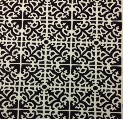 WAVERLY PARTERRE EBONY BLACK MEDITERRANEAN TILE DAMASK FABRIC BY YARD 54''W