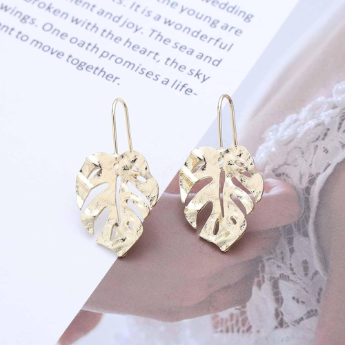 Boho Gehämmert Blatt Baumeln Ohrringe Gold Texturiert Palmblatt Ohrringe Hohlen - Bild 5 von 7