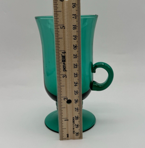 Vintage Libbey Green Glass Gold Rim Irish Mug Pedestal Footed set of 2 - Picture 5 of 7