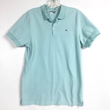 J Lindeberg Mens Medium Polo Shirt Mint Blue Cotton Pique Short Sleeve Golf