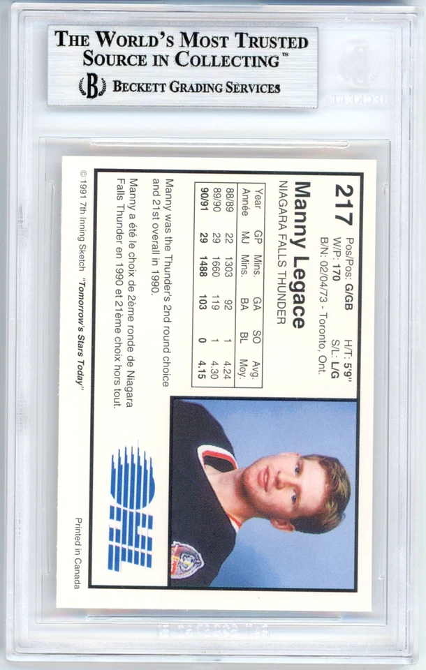 Manny Legace BGS 9: 1991-92 7th Inning Sketch OHL Pre-Rookie POP 2 - Image 2 of 3
