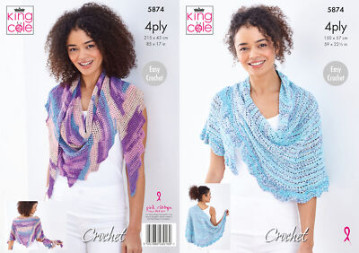 Einfache Häkelanleitung Damen Halbrund oder Dreieckstuch King Cole 4-fädig 5874