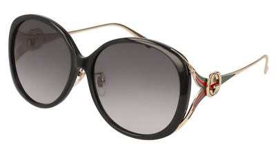 New GUCCI GG0226SK 001 60mm Black Gold Web GG Oversized  display picture 3