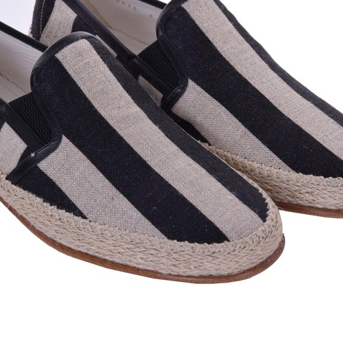DOLCE & GABBANA Striped Linen Canvas Espadrilles Shoes PIANOSA Black Beige - Picture 3 of 4