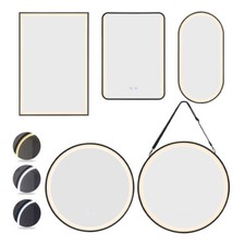 Black Frame LED Bathroom Mirror w/ Dimmable Lights Illuminated Anti-fog Demister