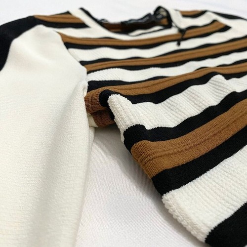 NWOT KAREN MILLEN BOLD STRIPE KNIT JUMPER IN IVORY WHITE BLACK & BROWN - XS - Picture 6 of 9