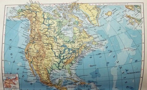 The America's - Mappa fisica originale del 1928 di Meyers. Mappa lingua tedesca - Foto 2 di 3