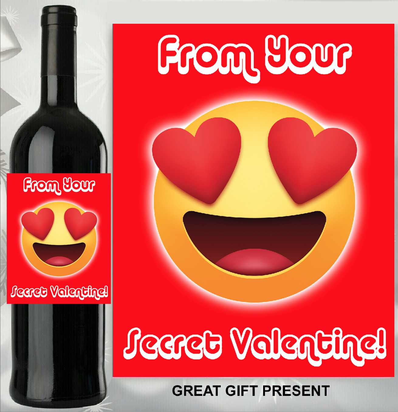 From Your Secret Valentine Valentines Wine Bottle Label Adhesive Sticker Emoji