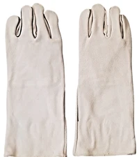 16" Cowhide Leather Electric Welding Gloves Heat Protective Mittens, Grey Color