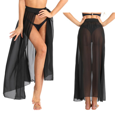 Damen Maxirock Chiffon Lang Schlitz Strandrock Sommerrock Strand Bikini Cover up