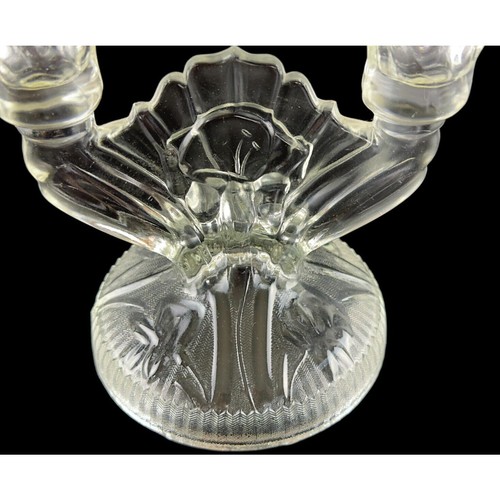 Vintage Clear Glass Double Candlestick Holders Set Of 2 Iris & Herringbone - Picture 6 of 19