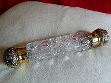 SCH&Ouml;NER GROSSER DUFT- & VINAIGRETTE-KOLBEN AUS MASSIVEM SILBER & VERGOLDETEM GLAS VON 1889. HERVORRAGEND
