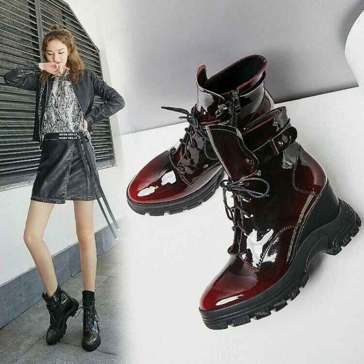 Patent leather combat boots with heel sale