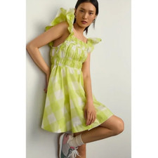 Anthropologie Maeve Square-Neck Flutter-Sleeve Shirred Dress Medium - NWT