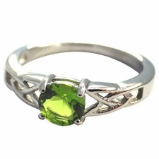 August Birthstone Ring Peridot Green Cubic Zirconia Celtic Solitaire Band