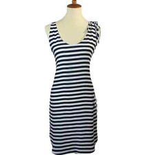 Loft navy stripe shoulder tie sleeveless dress med