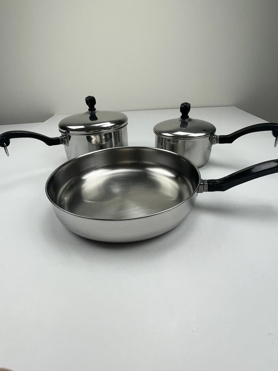 Farberware Cookware Stainless Steel Set of 5 Pc Sauce Fry Pans w Lids USA Vtg