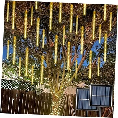  2 Pack Solar Meteor Shower Lights Outdoor, 16 Tubes 288 LED Meteor Warm White