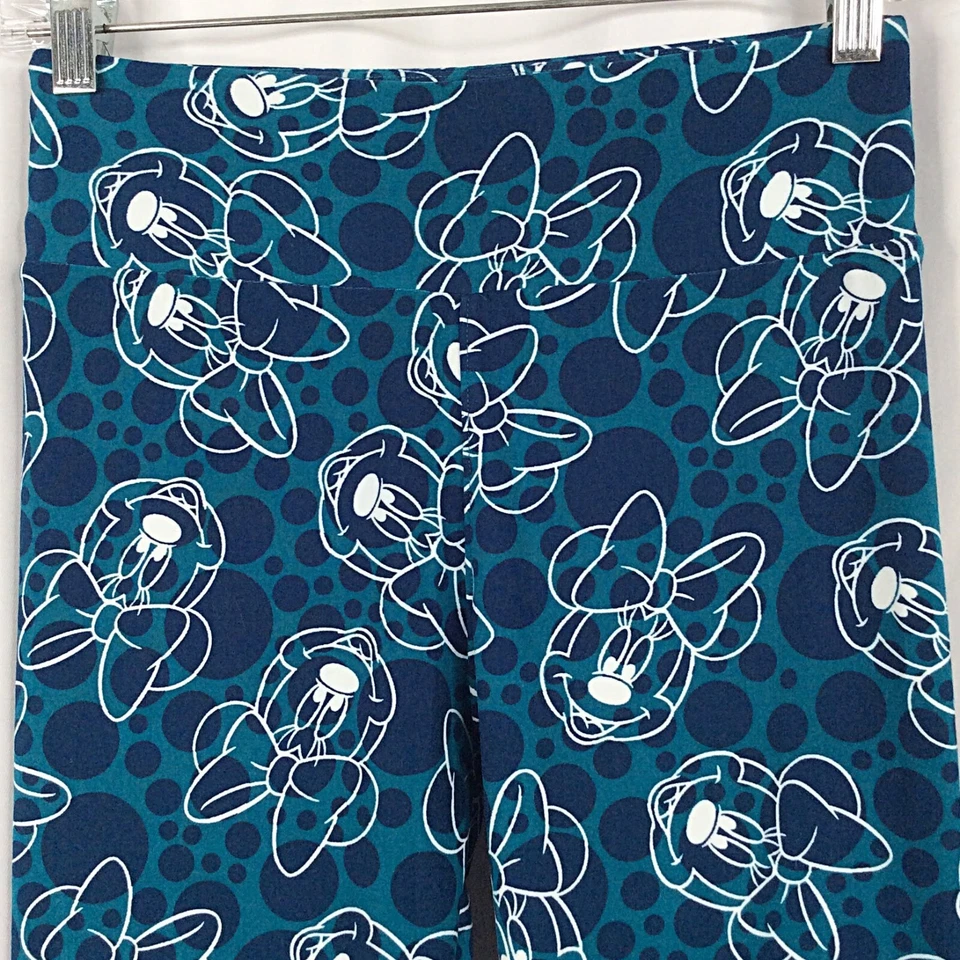 LulaRoe Women's Disney Minnie Mouse Leggings OS Teal Blue Polka Dots Print - Image 3 of 4