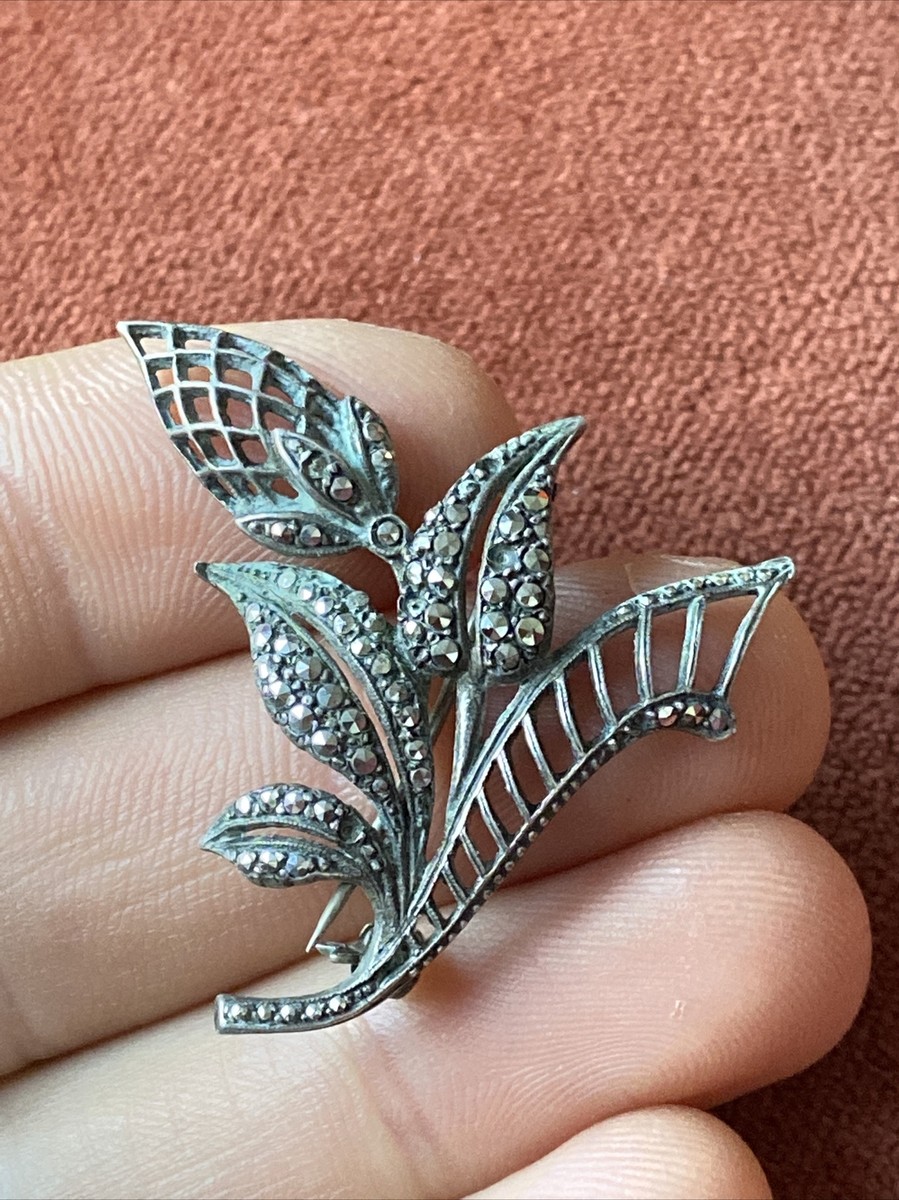 Broche Ancienne Cygne Argent Massif 925 - Marcassite Art Déco