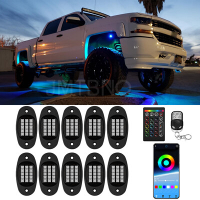 10 Pods RGB LED Rock Light Underbody Music For Chevy Silverado 1500 ...