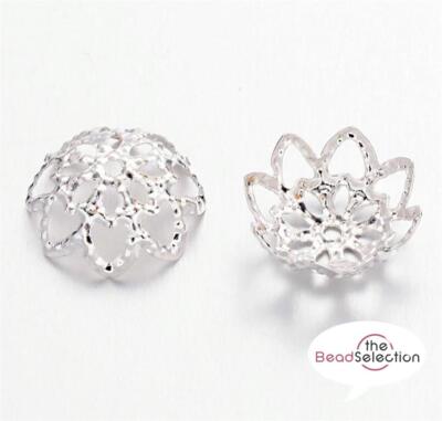 100 FILIGRANE PERLENKAPPEN 10 mm x 4 mm VERSILBERT TOP QUALITÄT AL9
