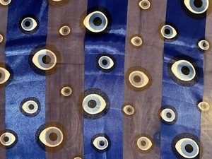 Scarf/Wrap/Headdress-Blue EYEBALLS 👀 Somewhat Sheer About 12x58 inches vtg