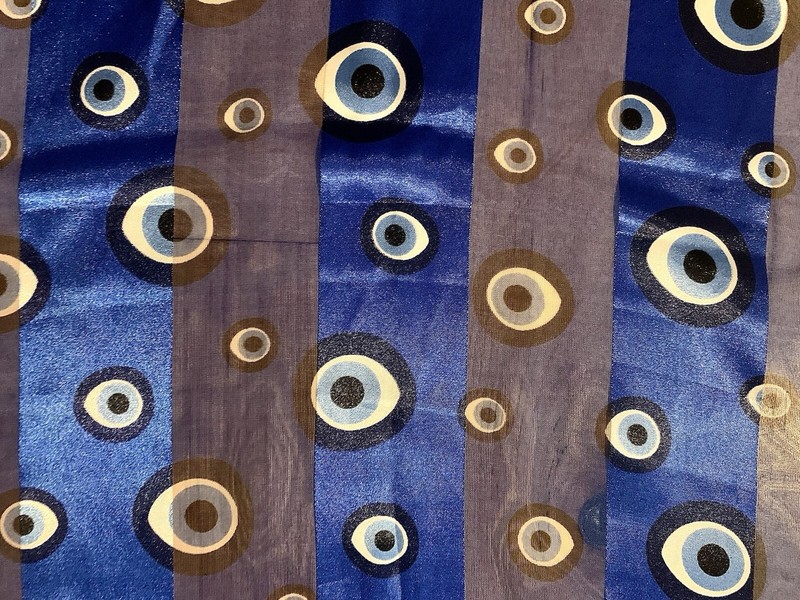 Scarf/Wrap/Headdress-Blue EYEBALLS 👀 Somewhat Sheer About 12x58 inches vtg