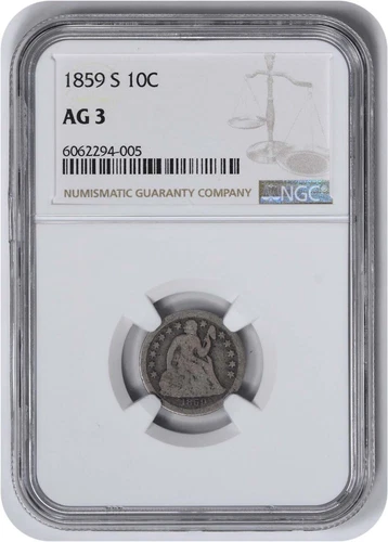 1859-S Liberty Seated Silver Dime AG03 NGC