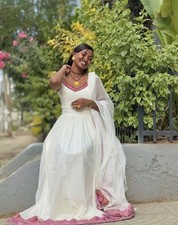 Beautifully Made With Pink Embellish Ethiopian And Eritreans Traditional Dress