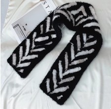 Women's Real Mink Fur Scarf Knitted Warm Scarves Collar Wrap Stole Neck Warmer