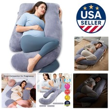 U-Shaped Pregnancy Pillow - 57 Inch Full Body Support with Removable Cover, Grey