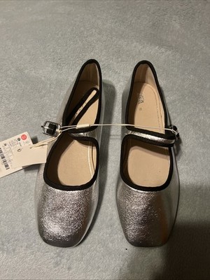 Zara Silver Buckle Shoes Girls Size4  (EUR 36) New