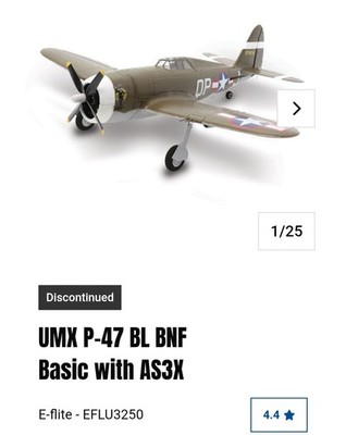 UMX P-47 BL BNF Basic with AS3XE-flite - EFLU3250 Parkzone Flyzone